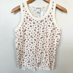 For The Republic Cream Tank Top with Red Floral Print